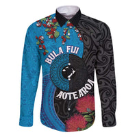 Fiji and New Zealand Together Family Matching Off Shoulder Short Dress and Hawaiian Shirt Tapa Maori Tattoo mix Tagimoucia and Pohutukawa