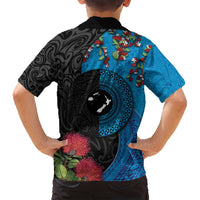 Fiji and New Zealand Together Family Matching Summer Maxi Dress and Hawaiian Shirt Tapa Maori Tattoo mix Tagimoucia and Pohutukawa