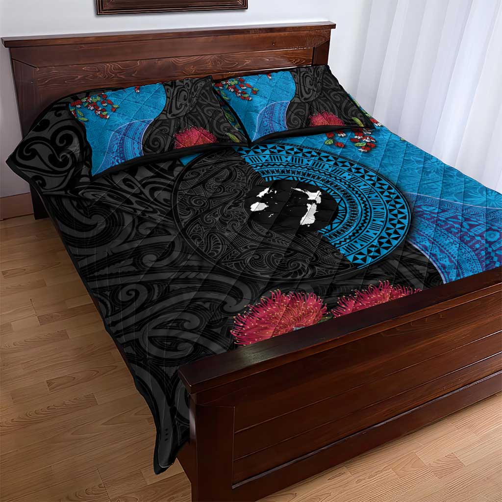 Fiji and New Zealand Together Quilt Bed Set Tapa Maori Tattoo mix Tagimoucia and Pohutukawa