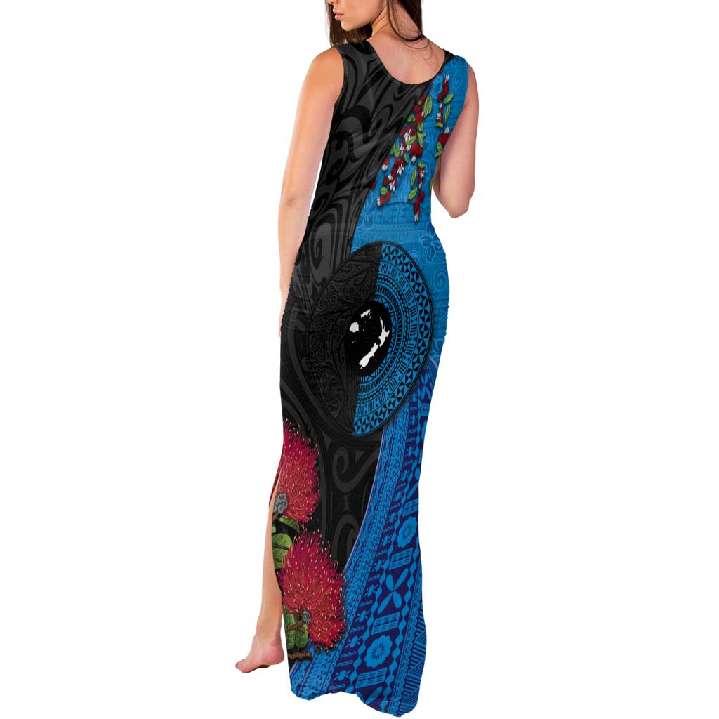 Fiji and New Zealand Together Tank Maxi Dress Tapa Maori Tattoo mix Tagimoucia and Pohutukawa