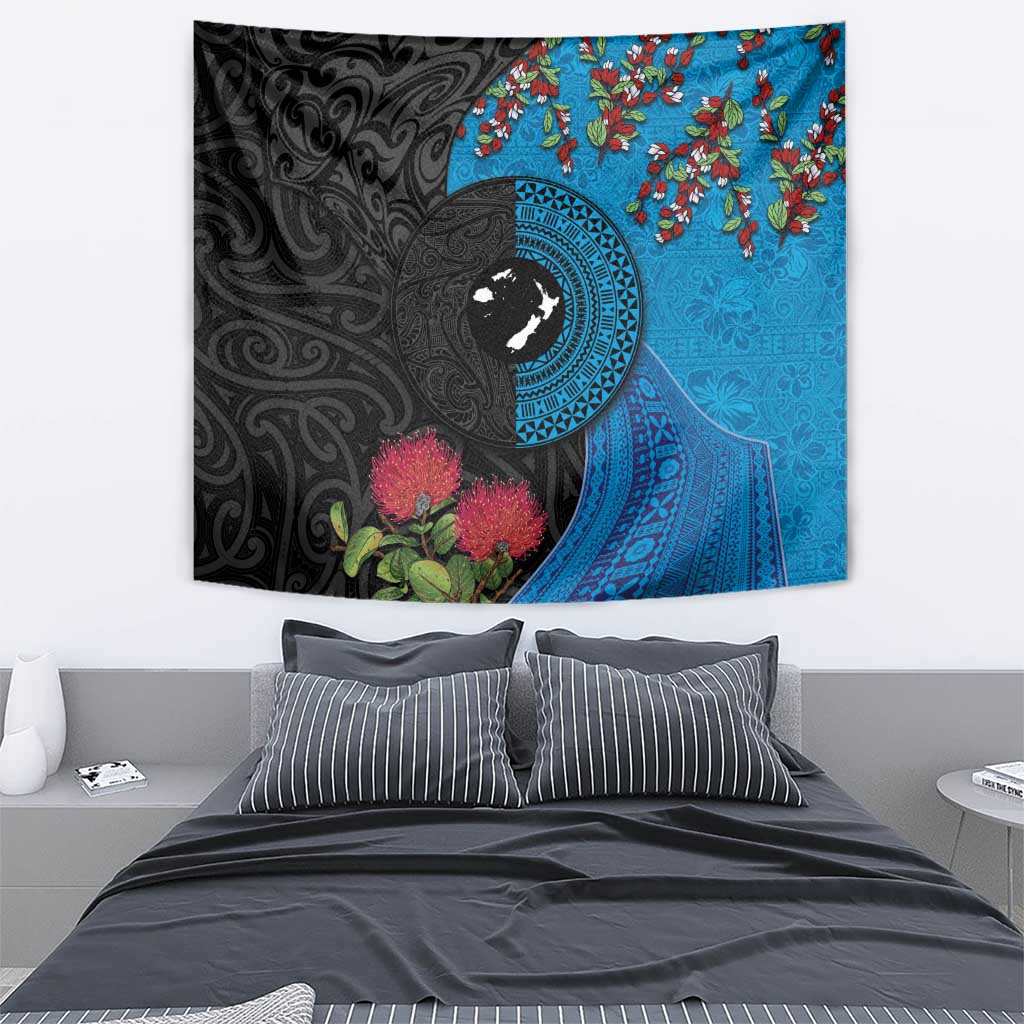 Fiji and New Zealand Together Tapestry Tapa Maori Tattoo mix Tagimoucia and Pohutukawa