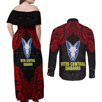 Vitis Central Dabaris Rugby Couples Matching Off Shoulder Maxi Dress and Long Sleeve Button Shirts Papua New Guinea Polynesian Tattoo LT03 - Polynesian Pride