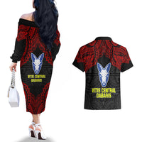 Vitis Central Dabaris Rugby Couples Matching Off The Shoulder Long Sleeve Dress and Hawaiian Shirt Papua New Guinea Polynesian Tattoo LT03 - Polynesian Pride