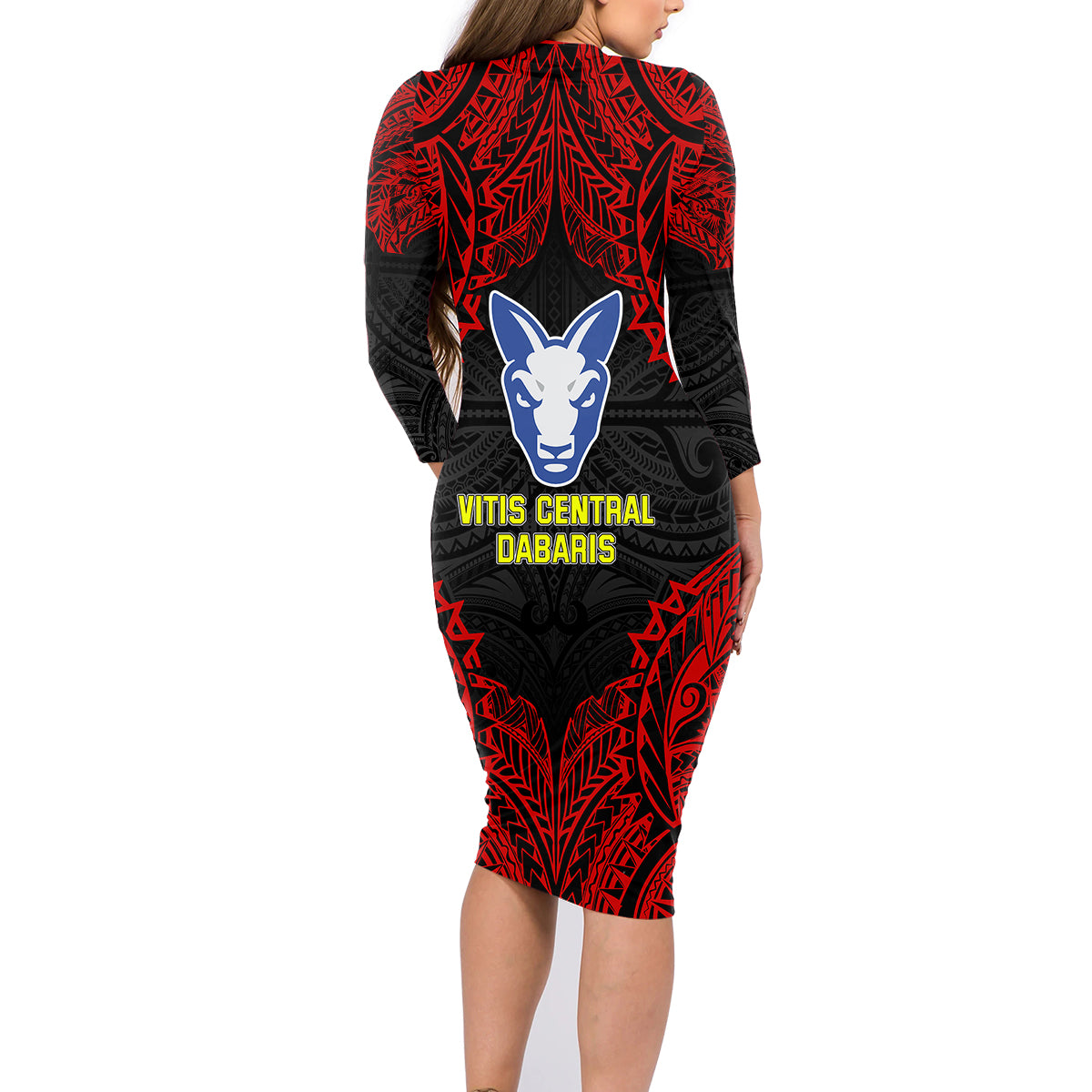 Vitis Central Dabaris Rugby Family Matching Long Sleeve Bodycon Dress and Hawaiian Shirt Papua New Guinea Polynesian Tattoo LT03 - Polynesian Pride
