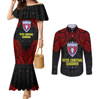 Custom Vitis Central Dabaris Rugby Couples Matching Mermaid Dress and Long Sleeve Button Shirts Papua New Guinea Polynesian Tattoo LT03 Red - Polynesian Pride