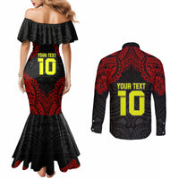 Custom Vitis Central Dabaris Rugby Couples Matching Mermaid Dress and Long Sleeve Button Shirts Papua New Guinea Polynesian Tattoo LT03 - Polynesian Pride