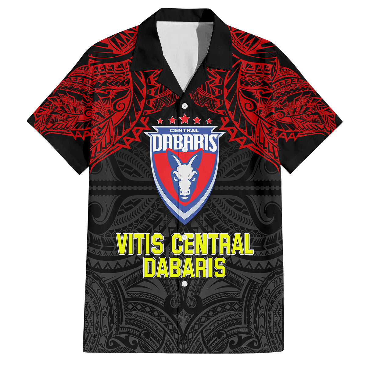Custom Vitis Central Dabaris Rugby Family Matching Puletasi Dress and Hawaiian Shirt Papua New Guinea Polynesian Tattoo LT03 Dad's Shirt - Short Sleeve Red - Polynesian Pride