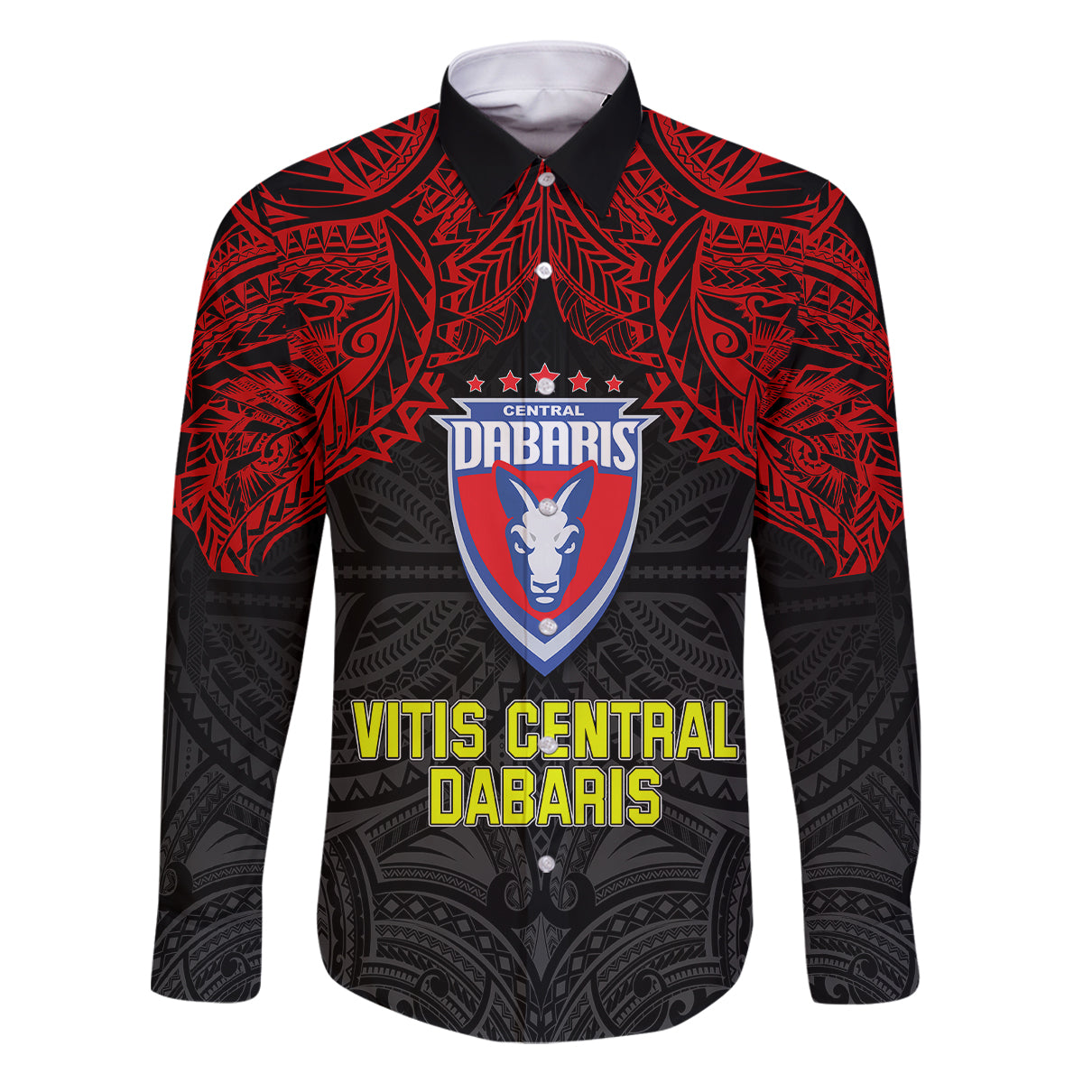 Custom Vitis Central Dabaris Rugby Family Matching Short Sleeve Bodycon Dress and Hawaiian Shirt Papua New Guinea Polynesian Tattoo LT03 Dad's Shirt - Long Sleeve Red - Polynesian Pride