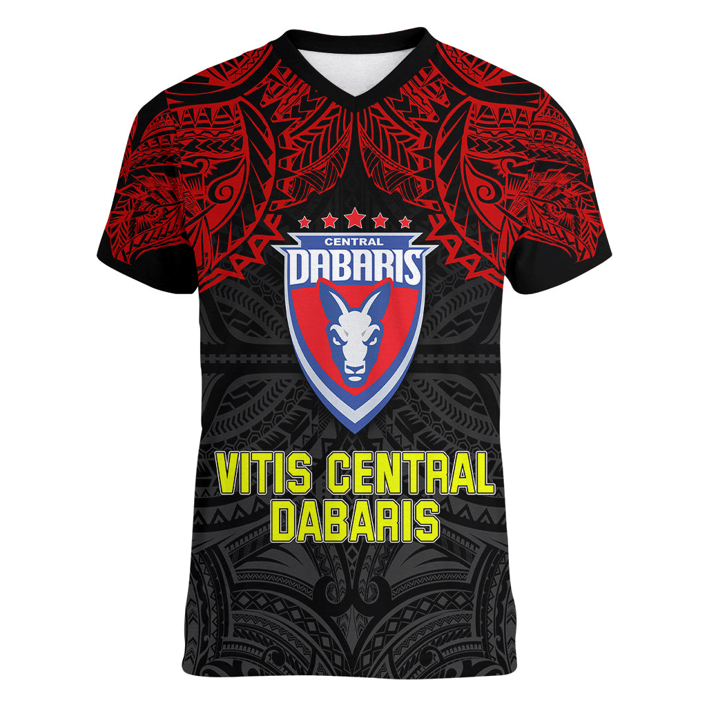 Custom Vitis Central Dabaris Rugby Women V Neck T Shirt Papua New Guinea Polynesian Tattoo LT03 Female Red - Polynesian Pride