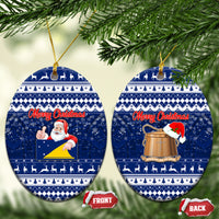 Tokelau Christmas Ceramic Ornament Santa Claus Tokelau Flag and Coat of Arms with Polynesian Pattern LT03 Oval Blue - Polynesian Pride