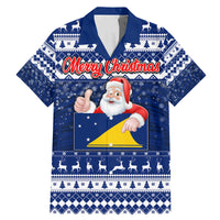 Tokelau Christmas Family Matching Mermaid Dress and Hawaiian Shirt Santa Claus Tokelau Flag and Coat of Arms with Polynesian Pattern LT03 Dad's Shirt - Short Sleeve Blue - Polynesian Pride