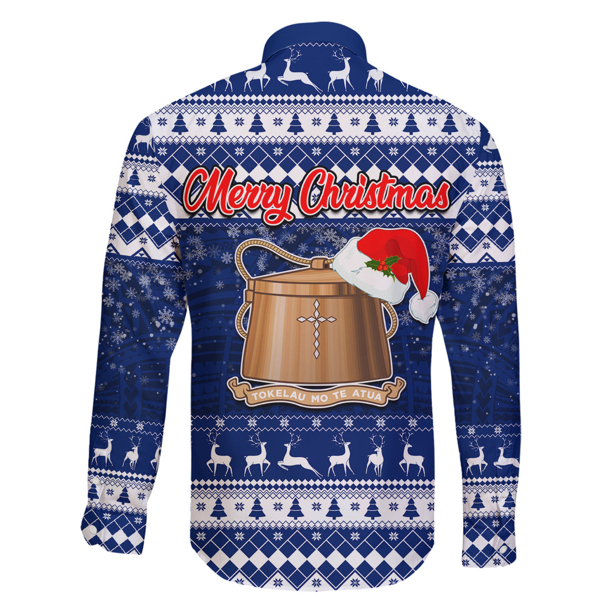 Tokelau Christmas Family Matching Mermaid Dress and Hawaiian Shirt Santa Claus Tokelau Flag and Coat of Arms with Polynesian Pattern LT03 - Polynesian Pride