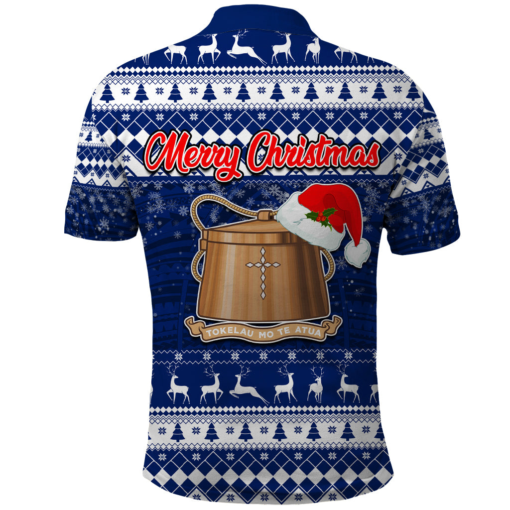 Tokelau Christmas Polo Shirt Santa Claus Tokelau Flag and Coat of Arms with Polynesian Pattern LT03 - Polynesian Pride