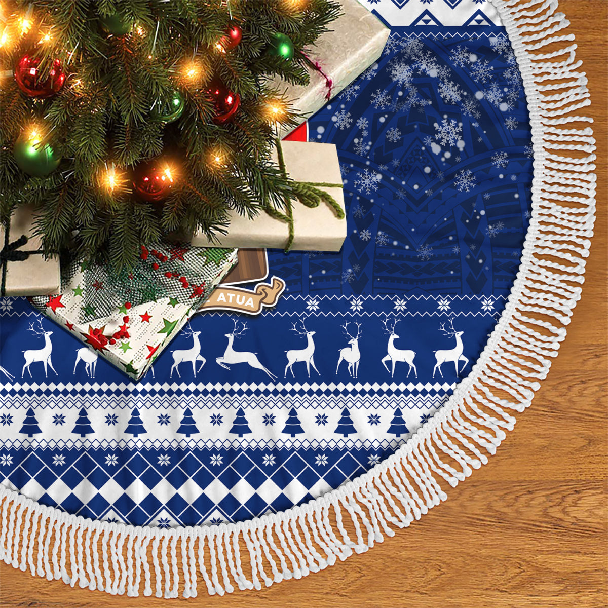 Tokelau Christmas Tree Skirt Santa Claus Tokelau Flag and Coat of Arms with Polynesian Pattern LT03 - Polynesian Pride