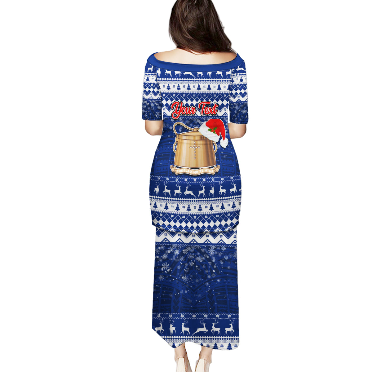 Personalised Tokelau Christmas Family Matching Puletasi Dress and Hawaiian Shirt Santa Claus Tokelau Flag and Coat of Arms with Polynesian Pattern LT03 - Polynesian Pride