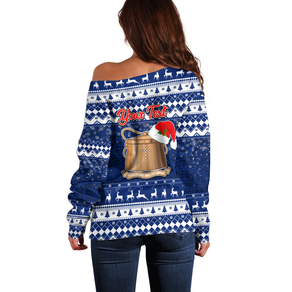 Personalised Tokelau Christmas Off Shoulder Sweater Santa Claus Tokelau Flag and Coat of Arms with Polynesian Pattern LT03 - Polynesian Pride