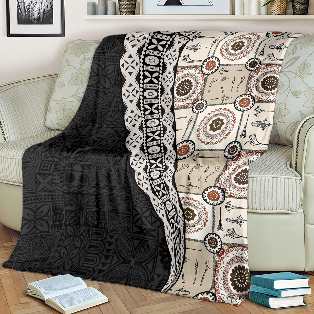 Tukenny Pattern Fijian War Clubs Mix Tapa Tribal Blanket LT03 - Polynesian Pride