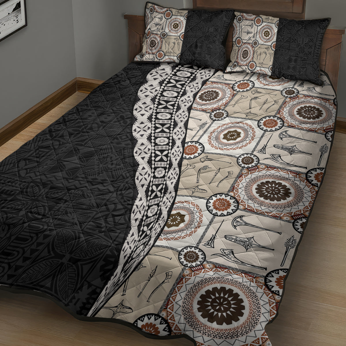 Tukenny Pattern Fijian War Clubs Mix Tapa Tribal Quilt Bed Set LT03 - Polynesian Pride