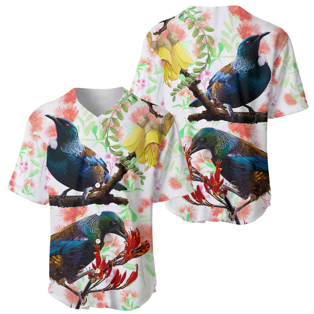 New Zealand Pohutukawa Tui Bird Baseball Jersey Kowhai Version LT03 - Polynesian Pride