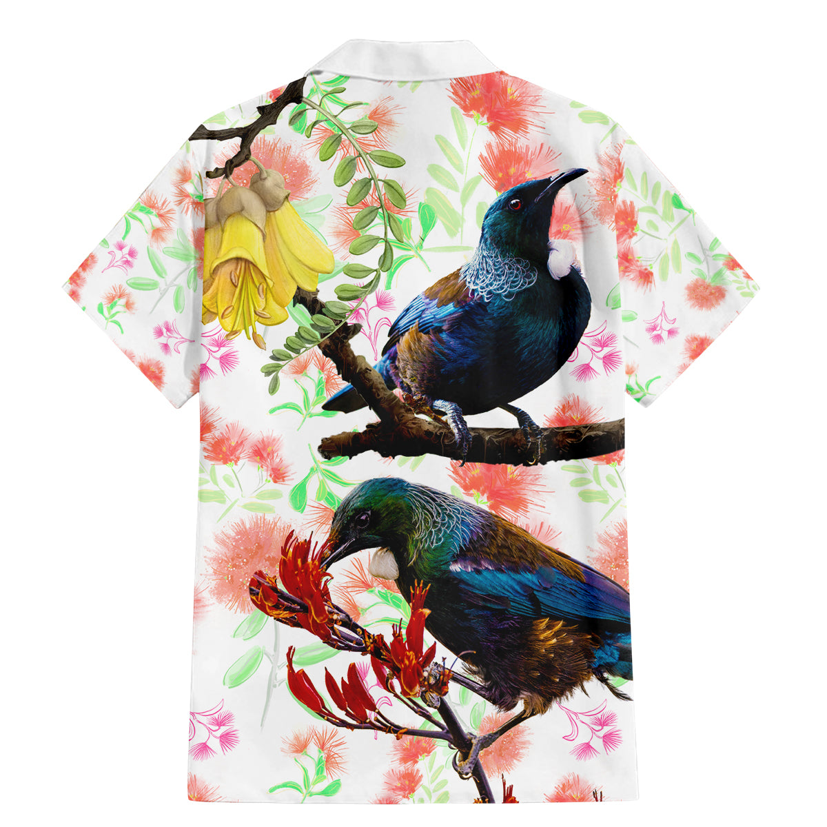 New Zealand Pohutukawa Tui Bird Family Matching Mermaid Dress and Hawaiian Shirt Kowhai Version LT03 - Polynesian Pride