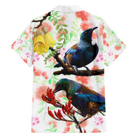 New Zealand Pohutukawa Tui Bird Family Matching Off Shoulder Short Dress and Hawaiian Shirt Kowhai Version LT03 - Polynesian Pride
