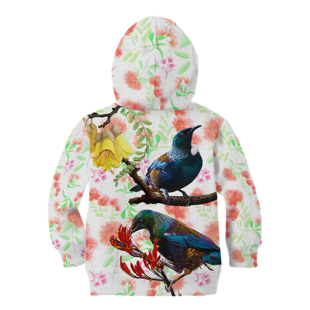 New Zealand Pohutukawa Tui Bird Kid Hoodie Kowhai Version LT03 - Polynesian Pride