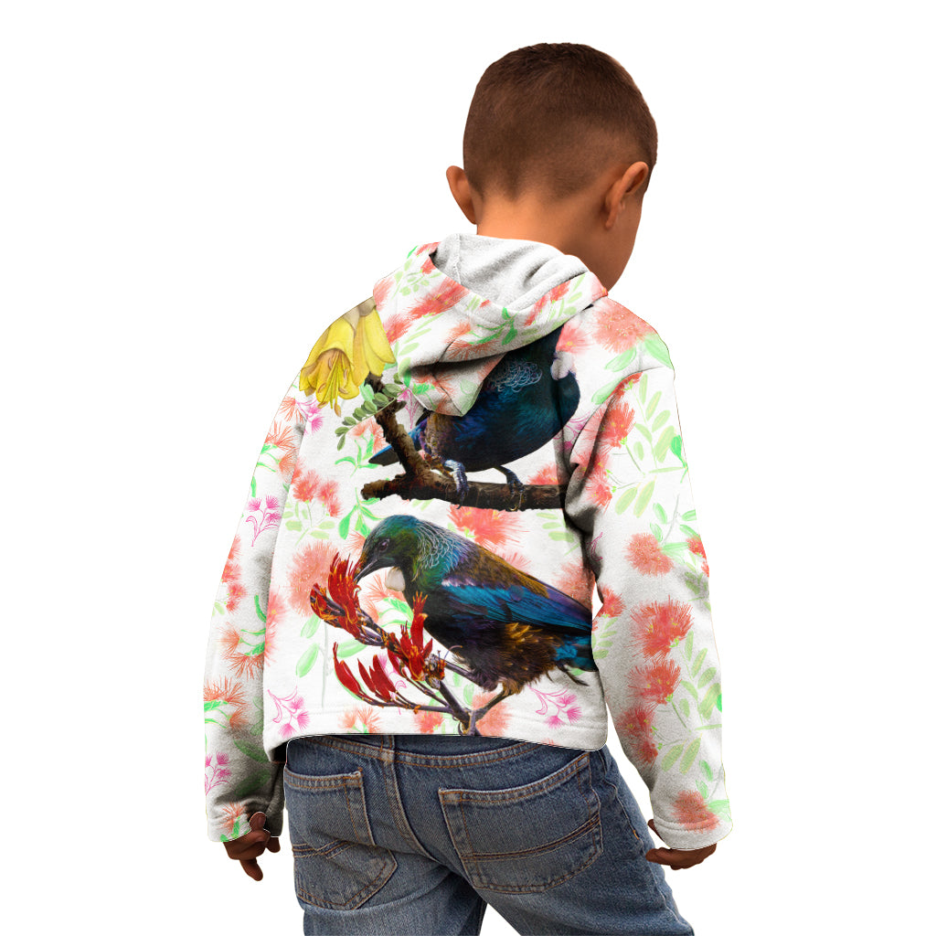 New Zealand Pohutukawa Tui Bird Kid Hoodie Kowhai Version LT03 - Polynesian Pride