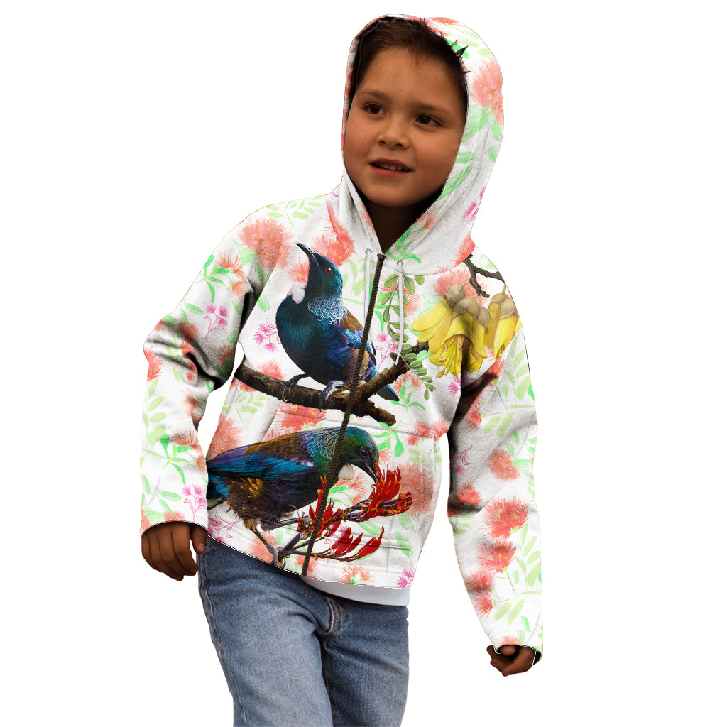 New Zealand Pohutukawa Tui Bird Kid Hoodie Kowhai Version LT03 - Polynesian Pride