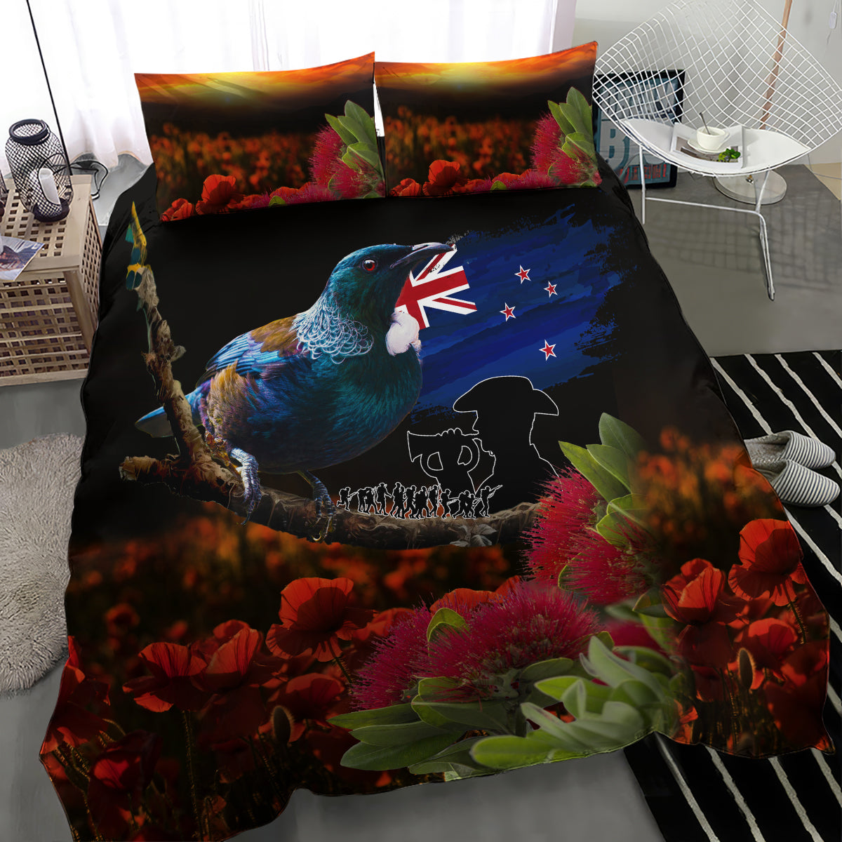 New Zealand ANZAC Day Bedding Set Pohutukawa Flower and Tui Bird LT03 - Polynesian Pride
