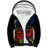 New Zealand ANZAC Day Sherpa Hoodie Pohutukawa Flower and Tui Bird LT03 Unisex Black - Polynesian Pride