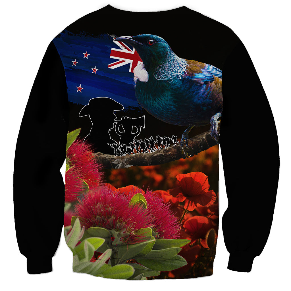 New Zealand ANZAC Day Sweatshirt Pohutukawa Flower and Tui Bird LT03 - Polynesian Pride