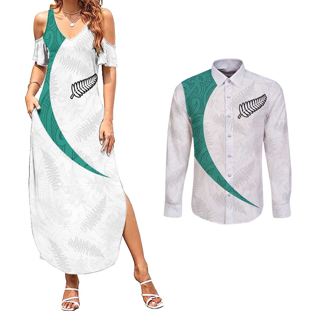 Custom New Zealand Football Couples Matching Summer Maxi Dress and Long Sleeve Button Shirt Go All Silver Ferns - Towards World Cup 2026