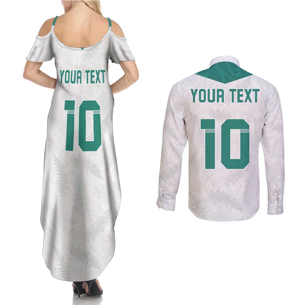Custom New Zealand Football Couples Matching Summer Maxi Dress and Long Sleeve Button Shirt Go All Silver Ferns - Towards World Cup 2026