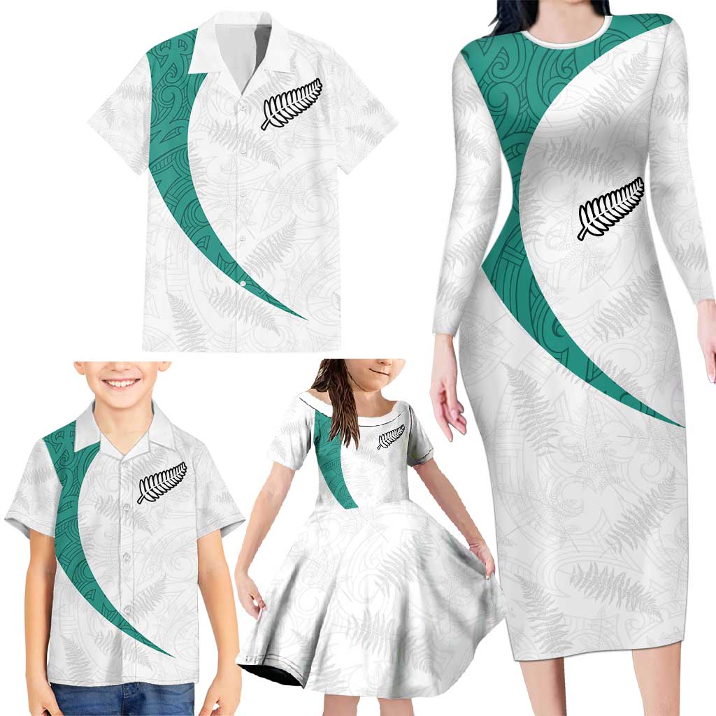 Custom New Zealand Football Family Matching Long Sleeve Bodycon Dress and Hawaiian Shirt Go All Silver Ferns - Towards World Cup 2026