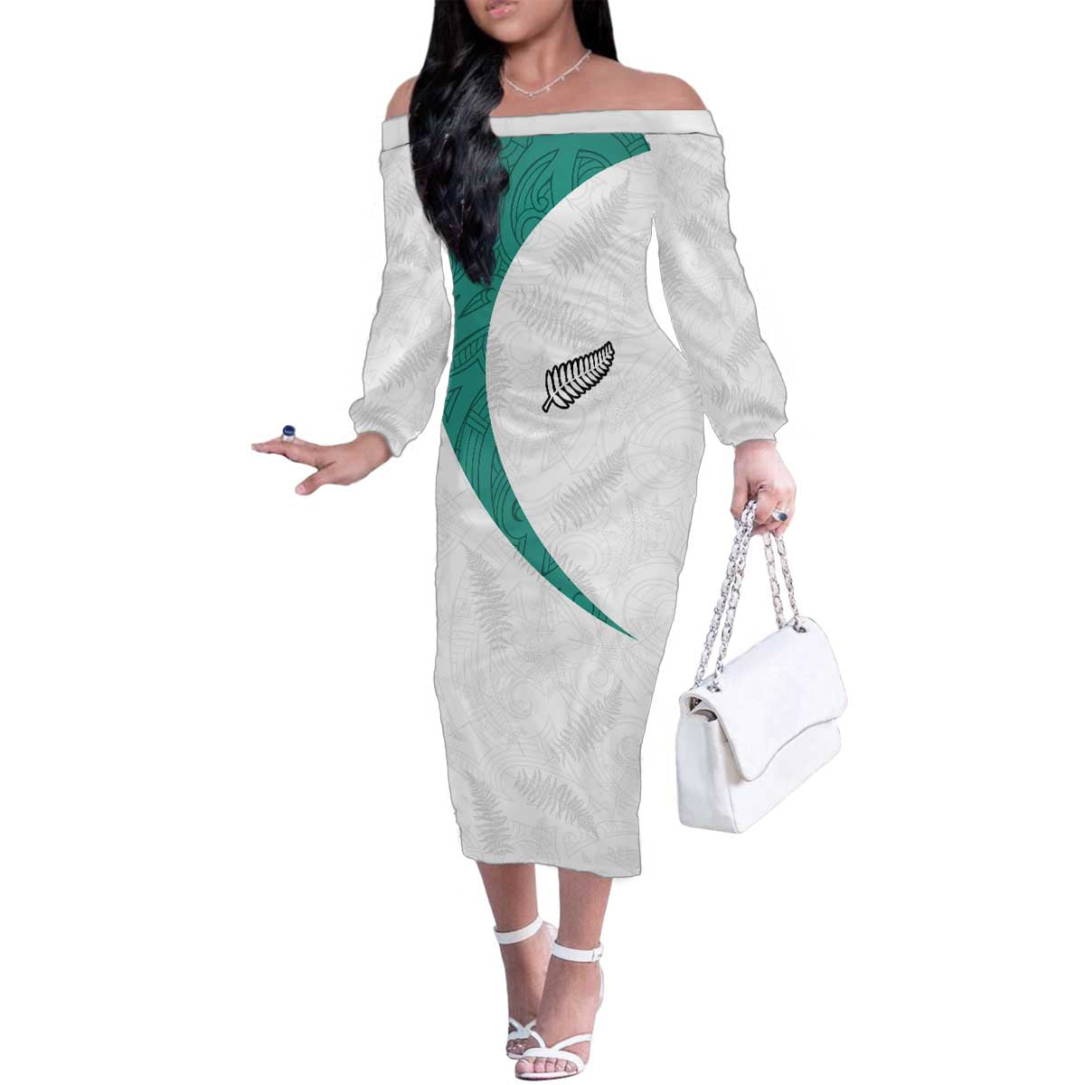 Custom New Zealand Football Family Matching Off The Shoulder Long Sleeve Dress and Hawaiian Shirt Go All Silver Ferns - Towards World Cup 2026