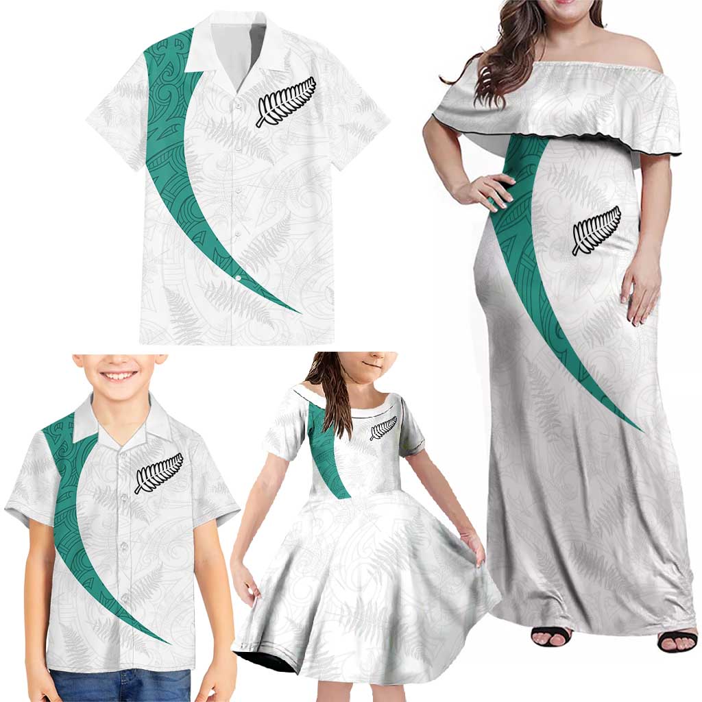 Custom New Zealand Football Family Matching Off Shoulder Maxi Dress and Hawaiian Shirt Go All Silver Ferns - Towards World Cup 2026