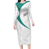Custom New Zealand Football Long Sleeve Bodycon Dress Go All Silver Ferns - Towards World Cup 2026