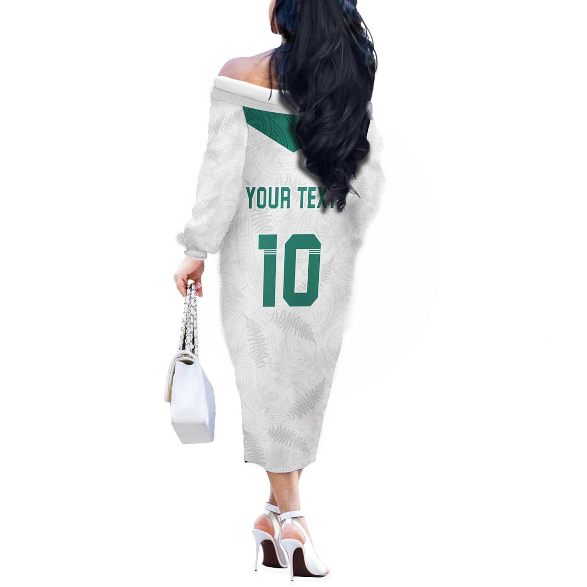 Custom New Zealand Football Off The Shoulder Long Sleeve Dress Go All Silver Ferns - Towards World Cup 2026
