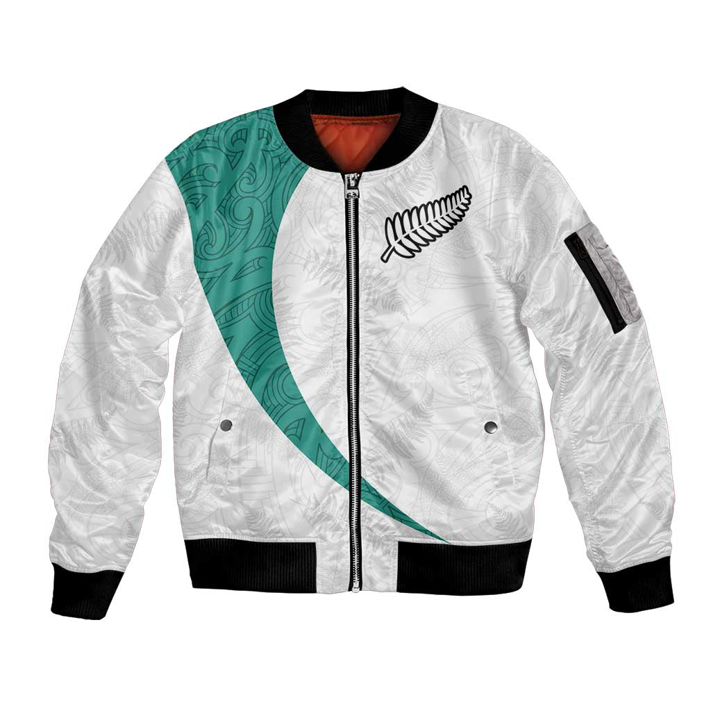 Custom New Zealand Football Sleeve Zip Bomber Jacket Go All Silver Ferns - Towards World Cup 2026