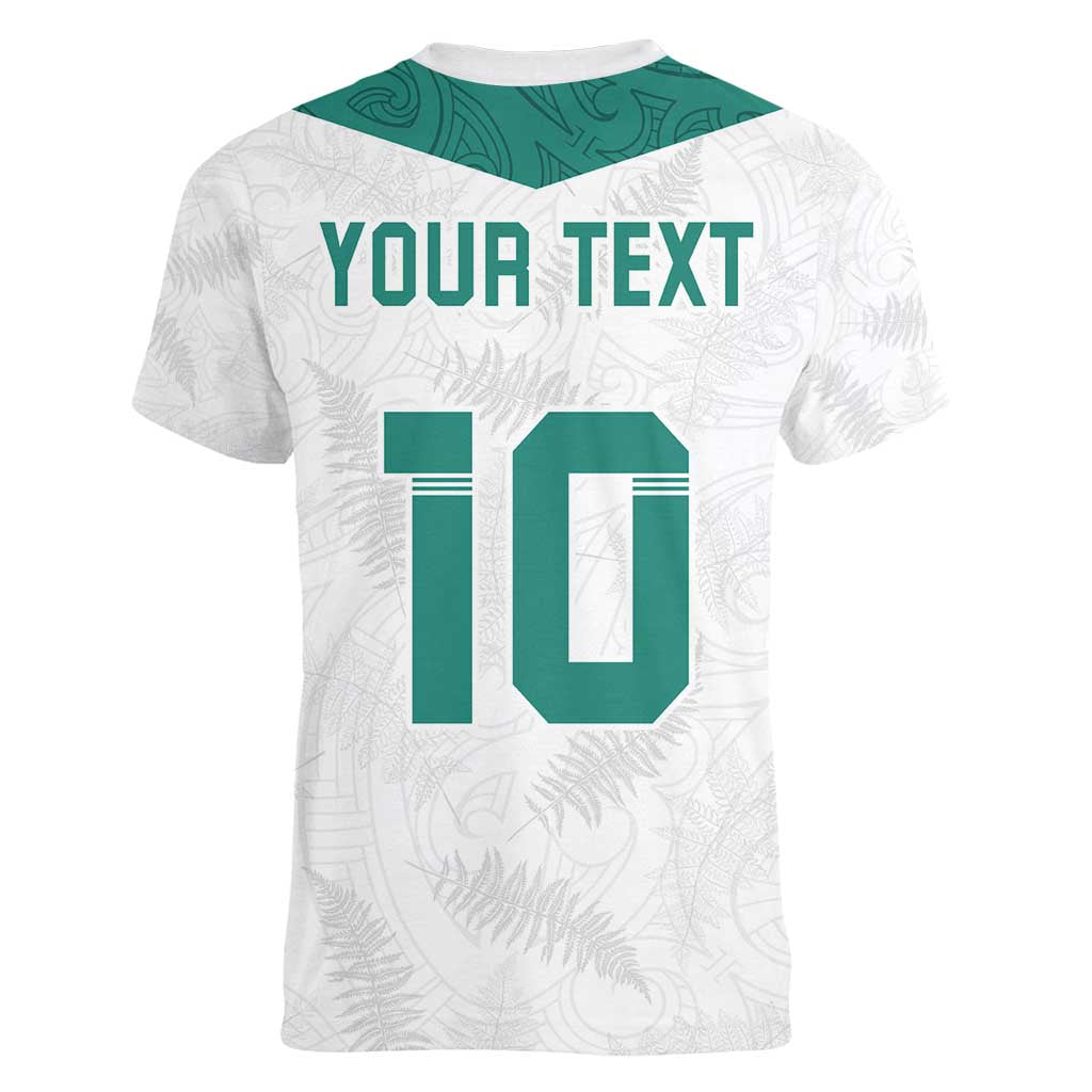 Custom New Zealand Football Women V-Neck T-Shirt Go All Silver Ferns - Towards World Cup 2026