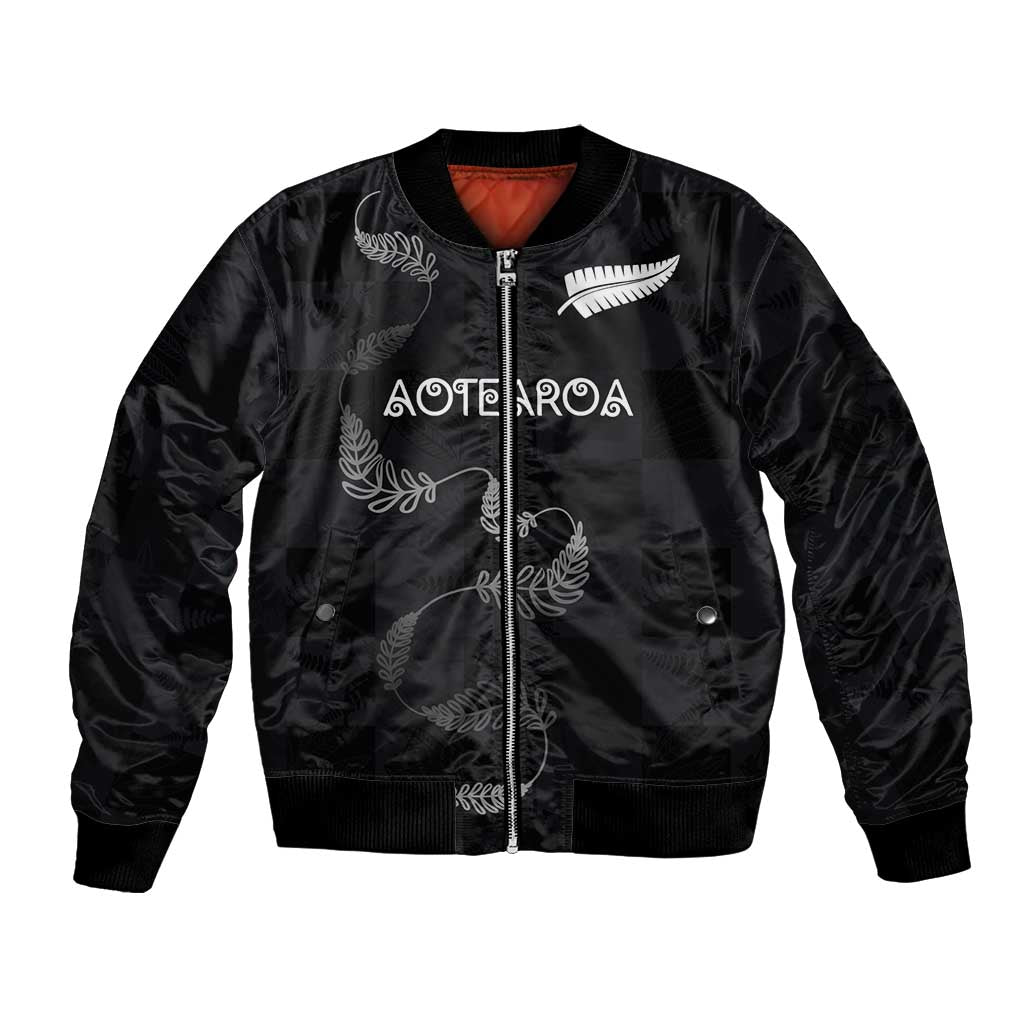 Custom New Zealand Rugby Bomber Jacket All Silver Ferns Blacks