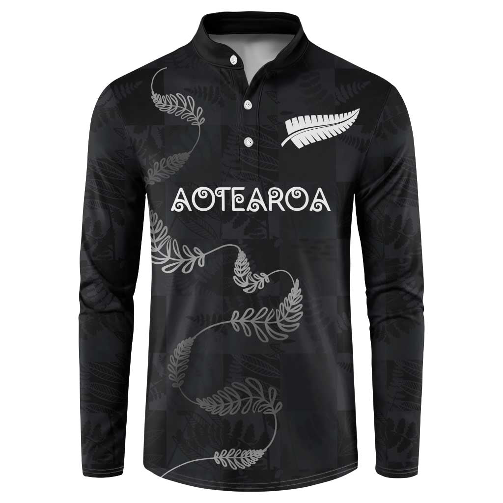 Custom New Zealand Rugby Button Sweatshirt All Silver Ferns Blacks