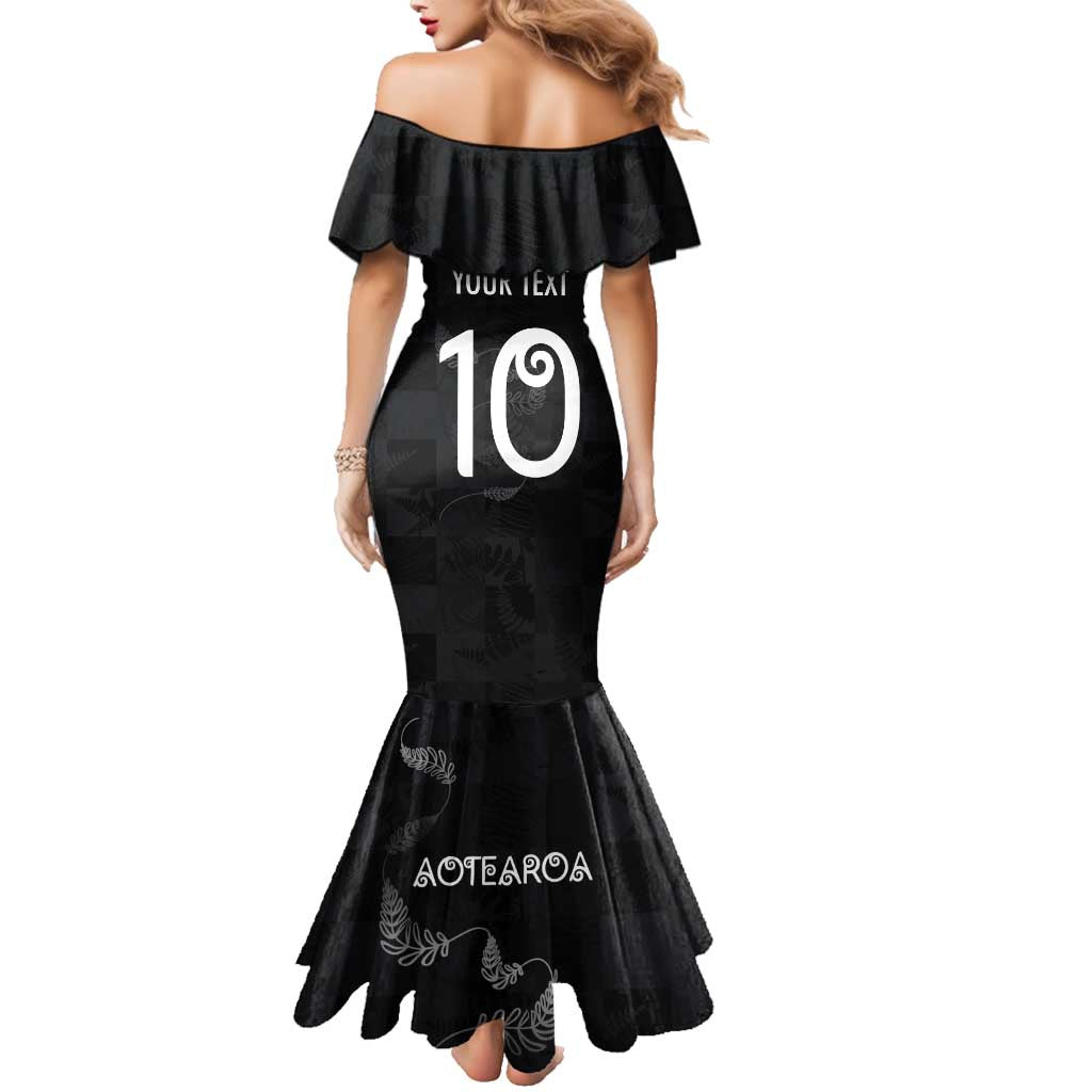 Custom New Zealand Rugby Family Matching Mermaid Dress and Hawaiian Shirt All Silver Ferns Blacks