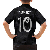 Custom New Zealand Rugby Family Matching Off The Shoulder Long Sleeve Dress and Hawaiian Shirt All Silver Ferns Blacks