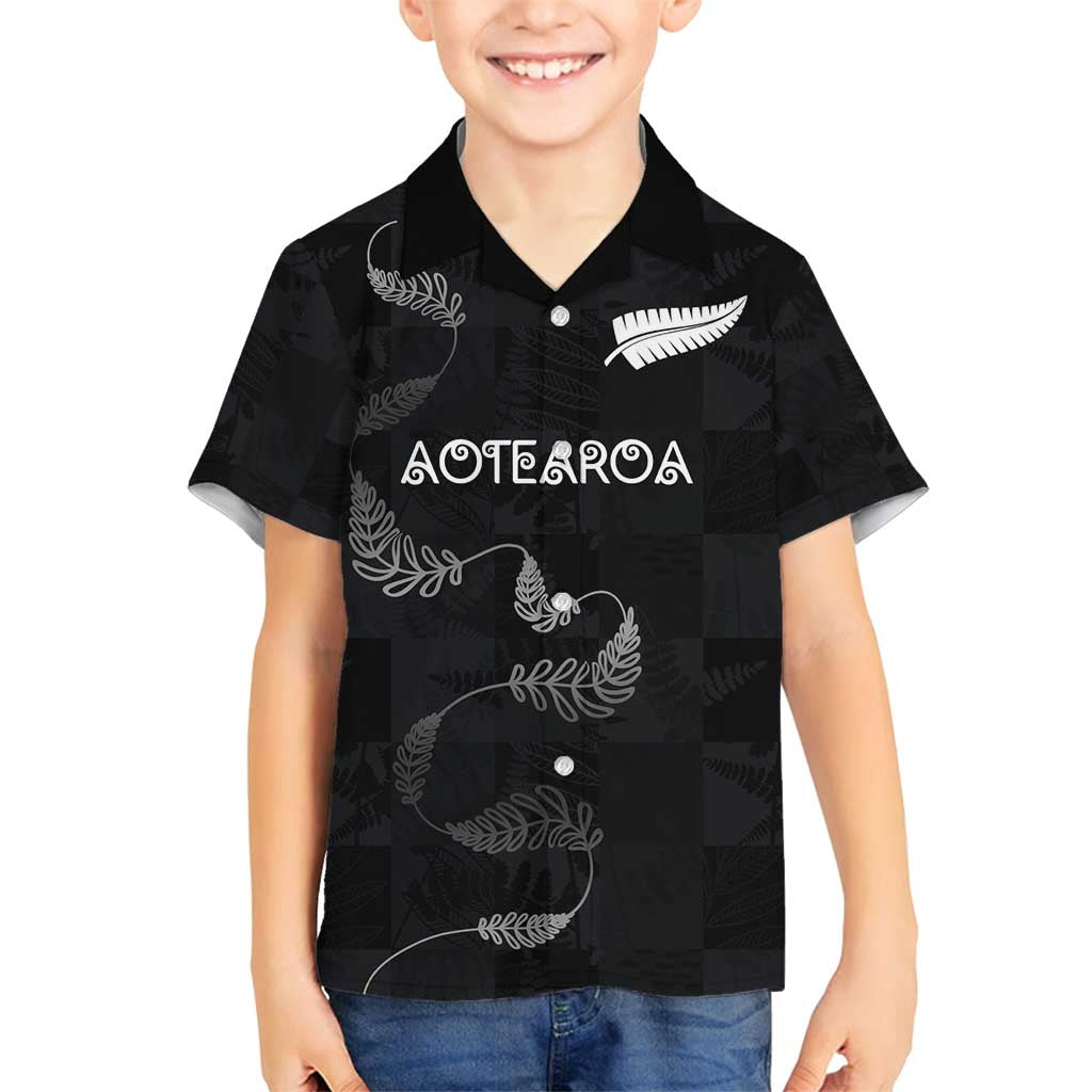 Custom New Zealand Rugby Family Matching Off Shoulder Short Dress and Hawaiian Shirt All Silver Ferns Blacks