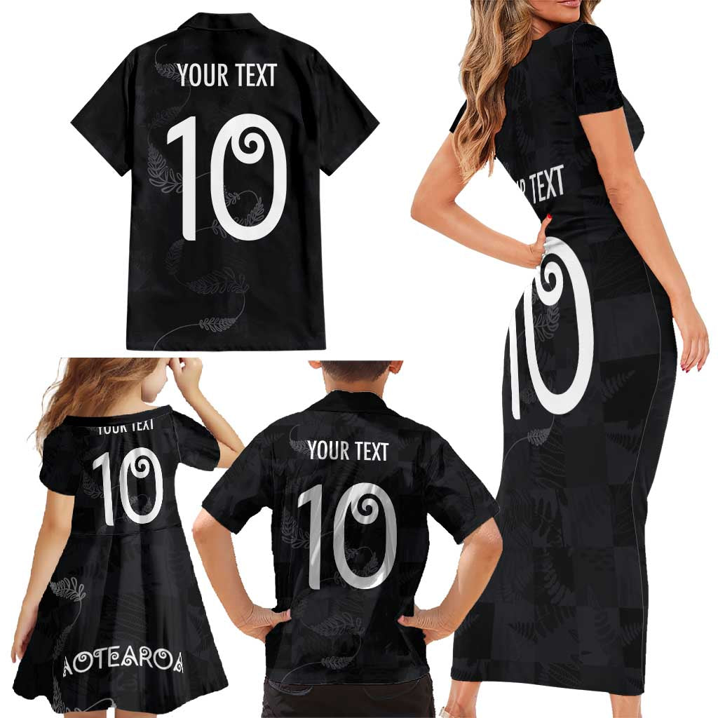 Custom New Zealand Rugby Family Matching Short Sleeve Bodycon Dress and Hawaiian Shirt All Silver Ferns Blacks