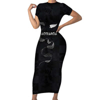 Custom New Zealand Rugby Family Matching Short Sleeve Bodycon Dress and Hawaiian Shirt All Silver Ferns Blacks
