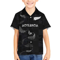 Custom New Zealand Rugby Family Matching Short Sleeve Bodycon Dress and Hawaiian Shirt All Silver Ferns Blacks