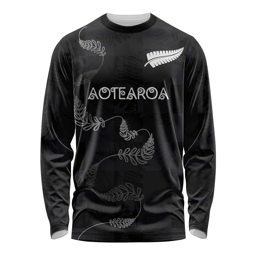 Custom New Zealand Rugby Long Sleeve Shirt All Silver Ferns Blacks