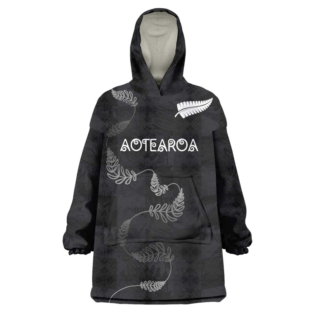 Custom New Zealand Rugby Wearable Blanket Hoodie All Silver Ferns Blacks